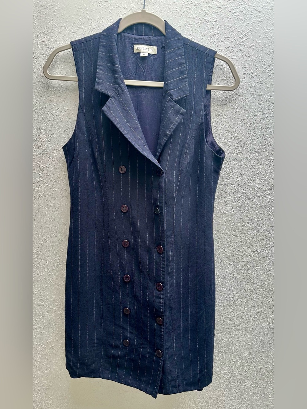 Vintage Ann Taylor Navy Pinstripe Sleeveless Double-Breasted Dress